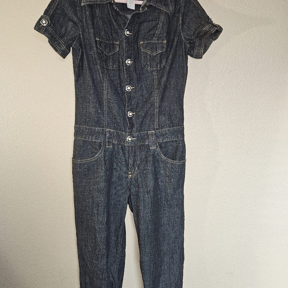 Baby Phat Y2k Vintage Dark Denim Cropped Jogger Utility Jumpsuit Size 11 - Picture 5 of 14